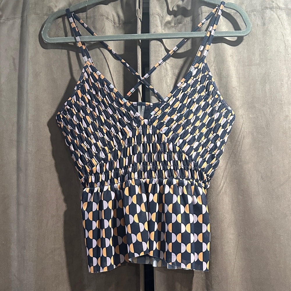 Anthropologie Blue, lavender, and Yellow Geometric Camisole